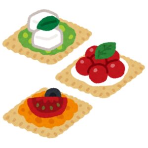 クラッカーの上に具材がのったカナッペのイラスト